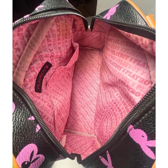 Playboy Pink & Black Monogram Handbag Y2K Bunny Print Pink Lining - Picture 7 of 10